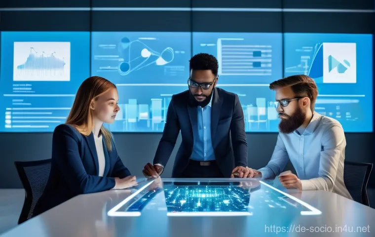 사회적 행동과 조직이론 - **Prompt:** A diverse group of five business professionals (three women, two men, ages 28-50, variou...