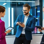 Home 18 사회적 기술 발전과 노동시장 - **Prompt 1: Collaborative Future Workplace**
"A vibrant, modern office environment in a German c...