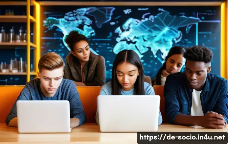 사회적 운동과 글로벌 연대 - **Prompt:** "A vibrant, dynamic illustration of a diverse group of young adults and teenagers (15-25...