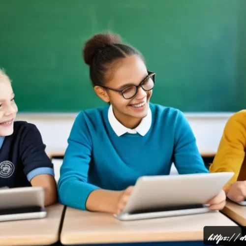 사회구조와 기능주의 - A vibrant classroom scene in a modern German school, showing diverse students actively engaged in bo...