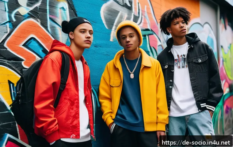 청년 문화와 사회적 정체성 - A vibrant urban street scene in Berlin showcasing young people blending global and local streetwear ...