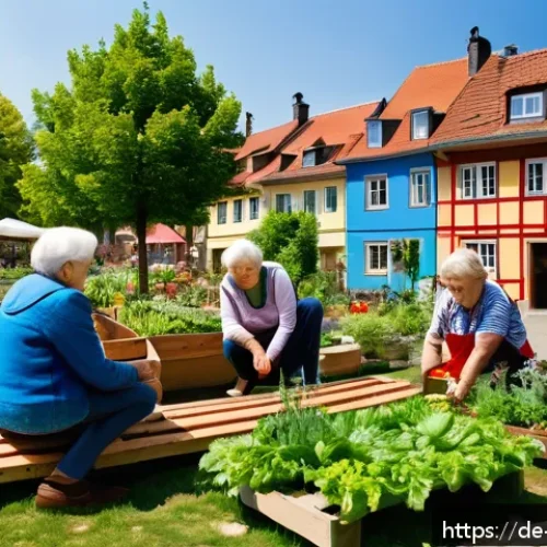 공동체 이론과 지역사회 연구 - A lively urban neighborhood scene in a German city during a sunny afternoon, showcasing diverse resi...