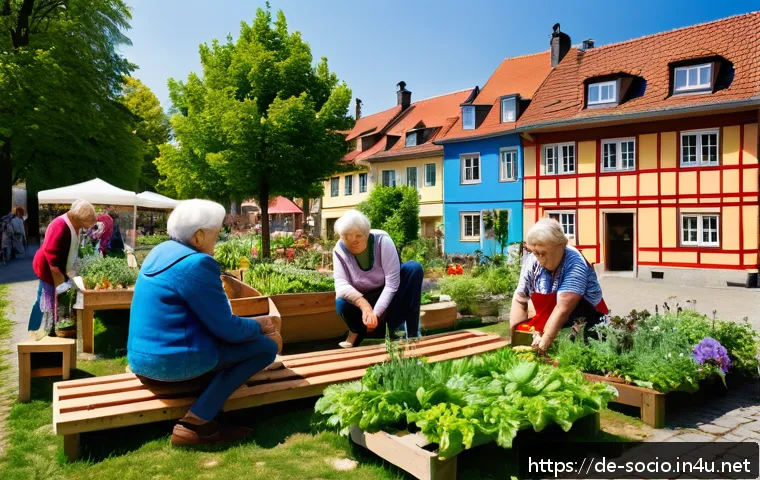 공동체 이론과 지역사회 연구 - A lively urban neighborhood scene in a German city during a sunny afternoon, showcasing diverse resi...